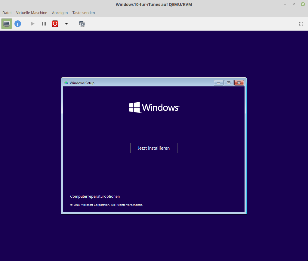 Abbildung: KVM mit Windows 10 Pro [1809]