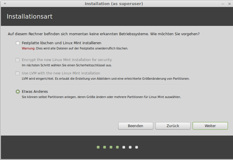 Abbildung: Install Linux Mint [ubiquity 2.18.8] – Installationsart